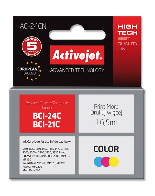 Cartus compatibil BCI-24C color pentru Canon, 16.5 ml, Premium Activejet, Garantie 5 ani